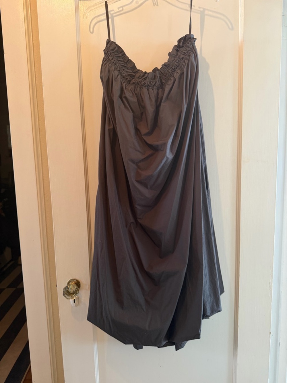 Maeve Strapless Draped A-line Dress in Charcoal Gray